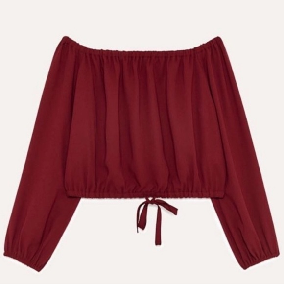 Aritzia Wilfred Eleanora Off-Shoulder Burgundy/Red Blouse, Long Sleeve Sz. Small - Picture 15 of 15